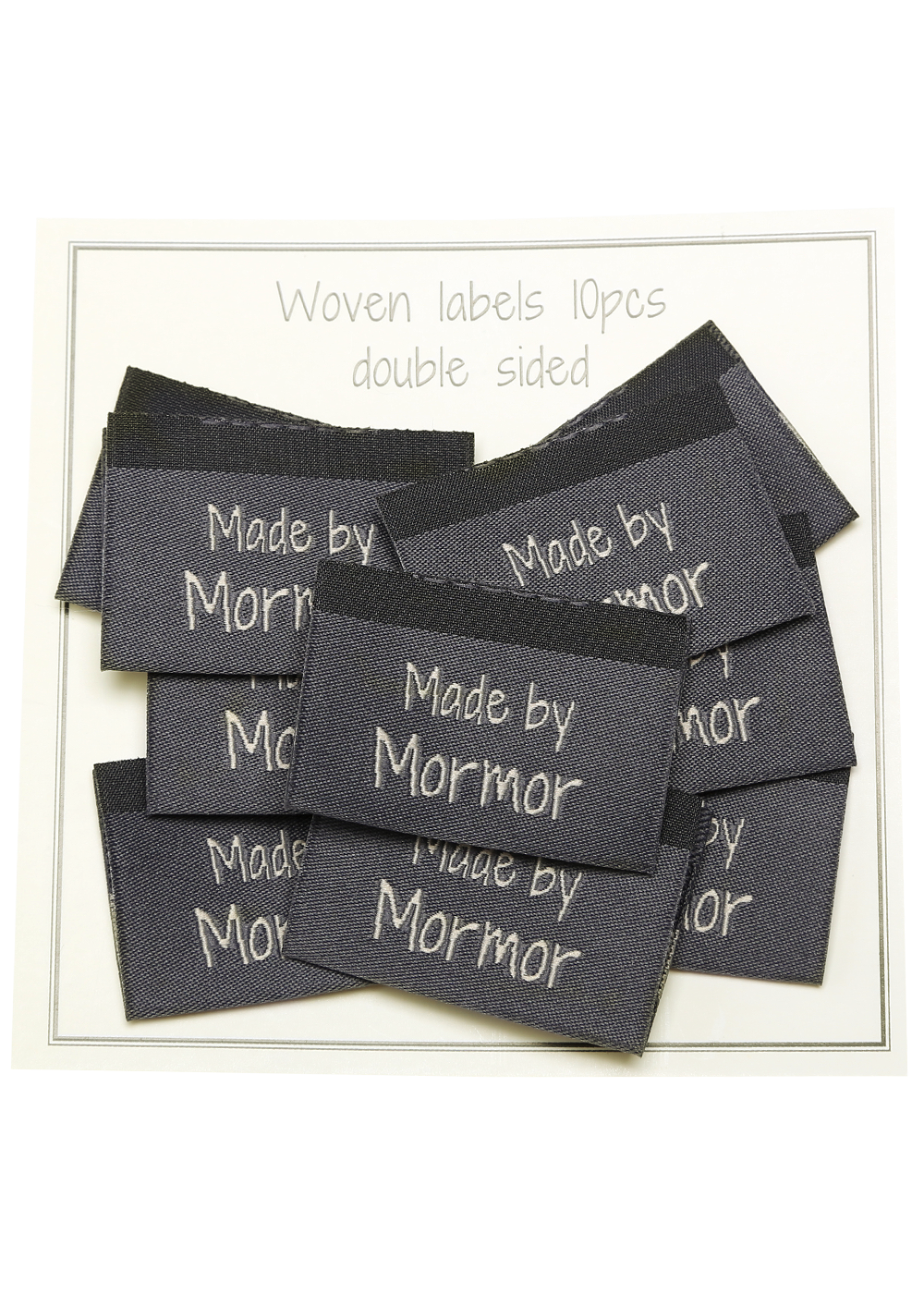 Woven labels, double sided grey folded 35 x 19 mm 10 pcs. "made