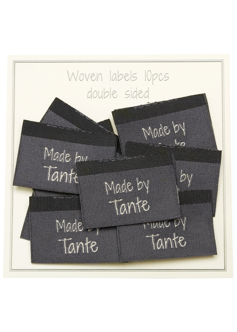 Woven labels, double sided grey folded 35 x 19 mm 10 pcs. "made