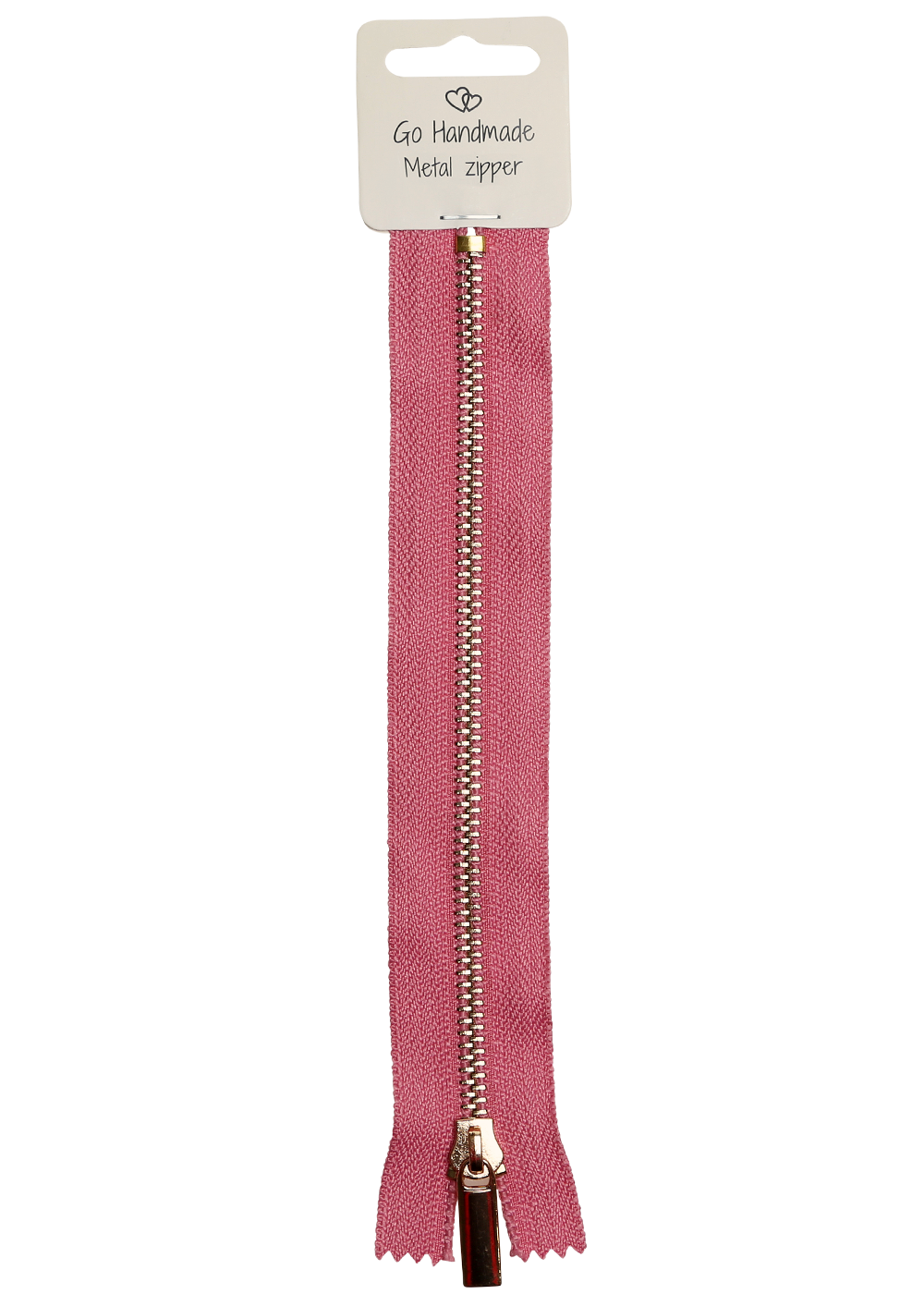 Metal zipper pink w. gold zipper 20 cm Metal Go Handmade